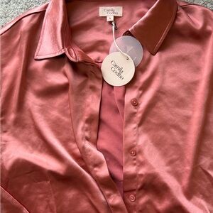 Camila Coelho Women's Rose Satin Button Down Shirt